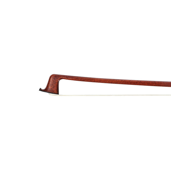 NeoTek Solo Carbon Fiber Hybrid viola bow tip, featuring round stick with Brazilwood veneer and white horsehair