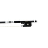 NeoTek Pro Carbon Fiber viola bow fully-mounted Ebony frog front view, featuring weaving pattern stick, Nickel Silver winding, Parisian eye and Abalone slide