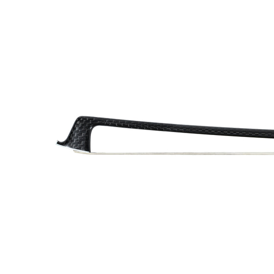 NeoTek Pro Carbon Fiber viola bow tip, featuring weaving pattern stick and white horsehair