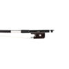 NeoTek Carbon Composite viola bow fully-mounted Ebony frog front view, featuring black matte finish stick, Nickel Silver winding, Parisian eye and Pearl slide