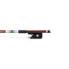 Forte Pro select Brazilwood viola bow fully-mounted Ebony frog front view, featuring round stick, Nickel Silver winding, Parisian eye and Abalone slide