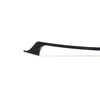 NeoTek Pro Carbon Fiber French style bass bow fully-mounted Ebony frog side view, featuring weaving pattern stick, Nickel Silver winding, Parisian eye, Abalone slide and white horsehair
