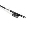 NeoTek Plus Carbon Fiber French style bass bow fully-mounted Ebony frog side view, featuring black matte finish stick, Nickel Silver winding, Parisian eye and Abalone slide
