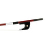 Forte Brazilwood German style bass bow Ebony frog front view, featuring Nickel Silver winding, Serbian eye and Pearl slide