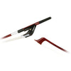 Forte Brazillwood German style bass bow tip and Ebony frog side view, featuring Nickel Silver winding, Serbian eye, Pearl slide and white horsehair