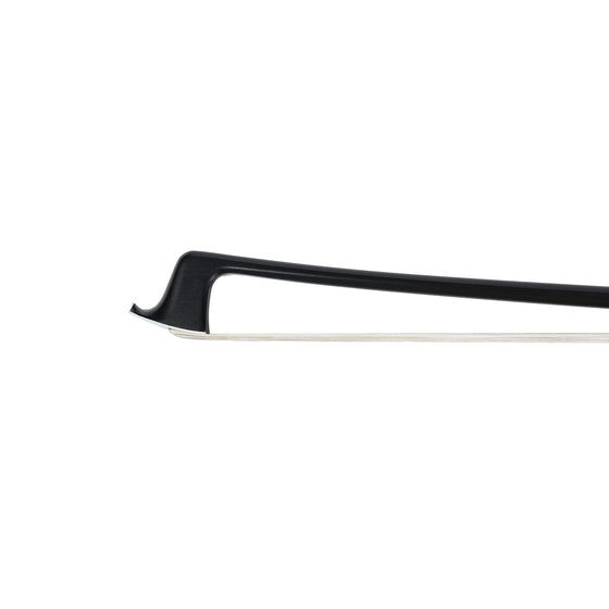 NeoTek Plus Carbon Fiber violin bow tip, featuring black matte finish stick and white horsehair