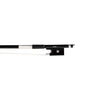 NeoTek Carbon Composite violin bow fully-mounted Ebony frog front view, featuring black matte finish stick, Nickel Silver winding, Parisian eye and Pearl slide