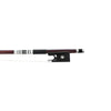Forte Pro select Brazilwood violin bow fully-mounted Ebony frog front view, featuring round stick, Nickel Silver winding, Parisian eye and Abalone slide