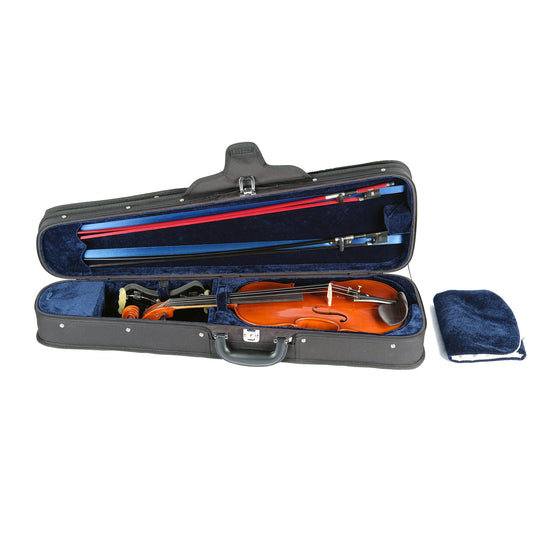 Cantana HD contour violin case black canvas blue velvet interior with violin and two bow holders