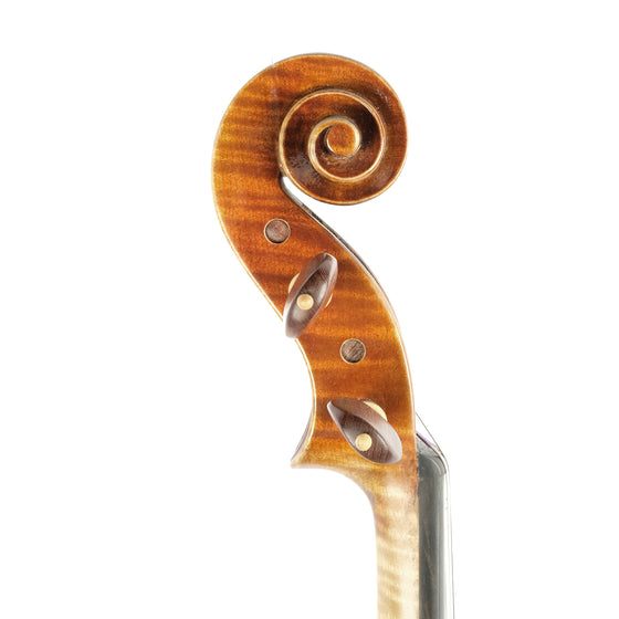 LOMBARDO "Cannone" Guarneri Violin Scroll, copy of Guarneri Del Gesu Cannone, featuring antique varnish