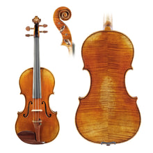  LOMBARDO "Cannone" Guarneri Violin Top, Back & Scroll, copy of Guarneri Del Gesu Cannone, featuring antique varnish, Solid Spruce with tight grains, Rosewood fittings, strings, and Solid flamed Maple back